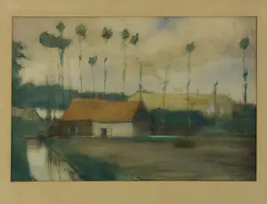 Cornelis Gerardus 't Hooft - Gouache, Brabantse boederij - Ingelijst kopen? Bied vanaf 100!