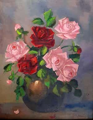 Niet of onleesbaar gesigneerd - Rozen in vaas verkocht voor € 1!