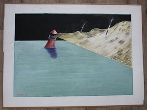 Hannes Postma - Aquarel: Surrealistisch zeegezicht - 1971 kopen? Bied vanaf 225!