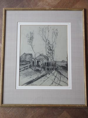Jan Poortenaar - Landweg bij een boerderij - Tekening kopen? Bied vanaf 1!