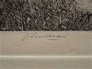 Jan Willem Lindeman - Knappe zg. Droge naald Ets van Huisje in Polderlandschap gesigneerd kopen? Bied vanaf 1!