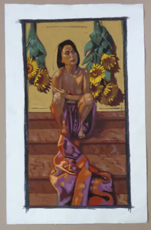 Nico Vrielink - MIJMERENDE HALFNAAKTE VROUW / KLEURZEEFDRUK / 103x85cm / SIG kopen? Bied vanaf 45!