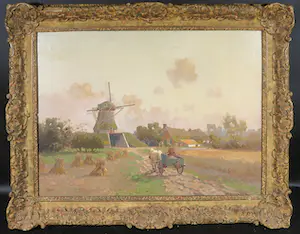 AcheterJan Simon Knikker (jr.) - Olieverf op doek, Landschap met wagen en molen - Ingelijst? Enchérissez de 200!