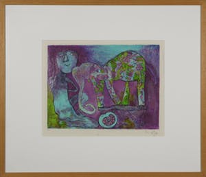 Shahid Parvez - Zeefdruk, Paarse olifant - Ingelijst kopen? Bied vanaf 1!