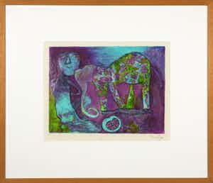 Shahid Parvez - Zeefdruk, Paarse olifant - Ingelijst verkocht voor € 1!