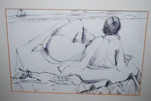 Rob Aussen - 9 inkttekeningen - strandscenes ca. 1983 kopen? Bied vanaf 75!