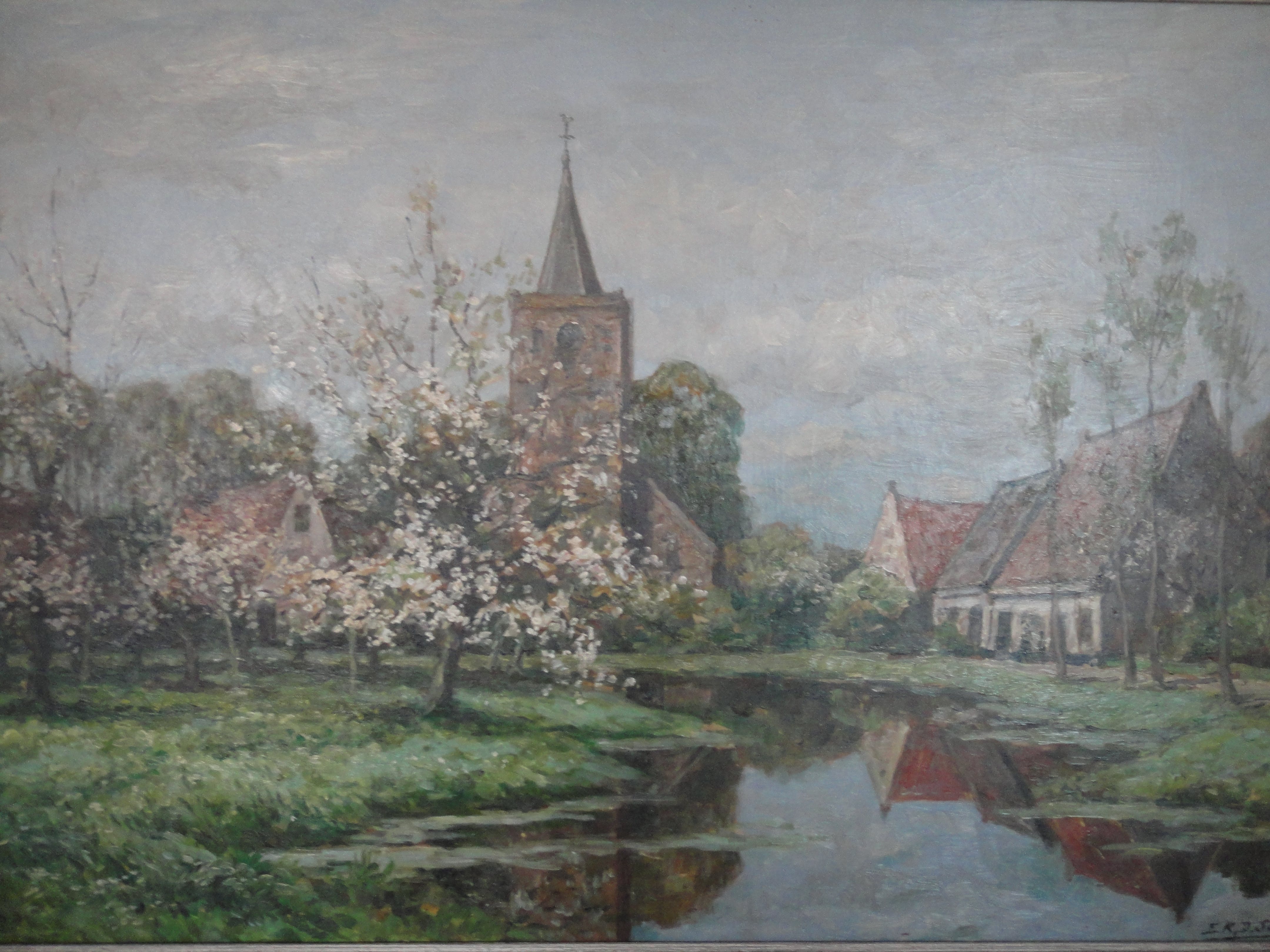 Egbert Schaap - Dorpsgezicht met bloesemboom verkocht voor € 375!