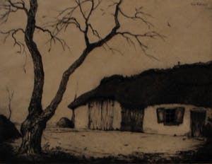 Dirk Baksteen - ets: landschap met boerenschuur - 1923 kopen? Bied vanaf 80!