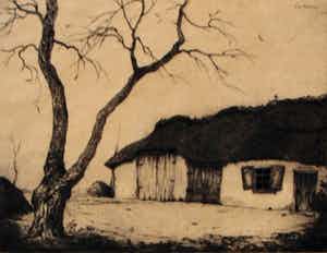 Dirk Baksteen - ets: landschap met boerenschuur - 1923 verkocht voor € 80!