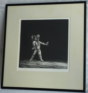 Dick Stolwijk - Ets, “Minotaurus” – gesigneerd & ingelijst – oplage 25 ex. kopen? Bied vanaf 50!