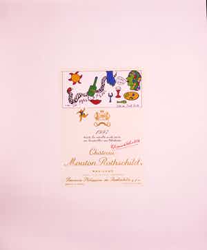 Niki de Saint-Phalle - Gemengde druktechniek, Lot van twee etiketten van Chateau Mouton Rothschild verkocht voor € 75!
