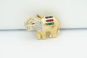 23-  Massieve 18 krt gouden en diamanten Olifant hanger - 20 briljanten kopen? Bied vanaf 360!