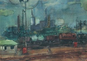 J.H. Prinsen - Aquarel, Industriegezicht - Ingelijst kopen? Bied vanaf 100!