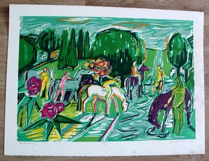 Luuk Scholten - houtsnede: arcadisch kopen? Bied vanaf 35!