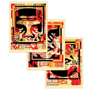 Shepard Fairey - OBEY 3-FACE COLLAGE SIGNED OFFSET LITHOGRAPH SET- Part 1 kopen? Bied vanaf 1!