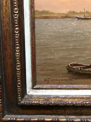 Herman Wijngaard - Riviergezicht bij Zonsondergang - Olieverf kopen? Bied vanaf 425!