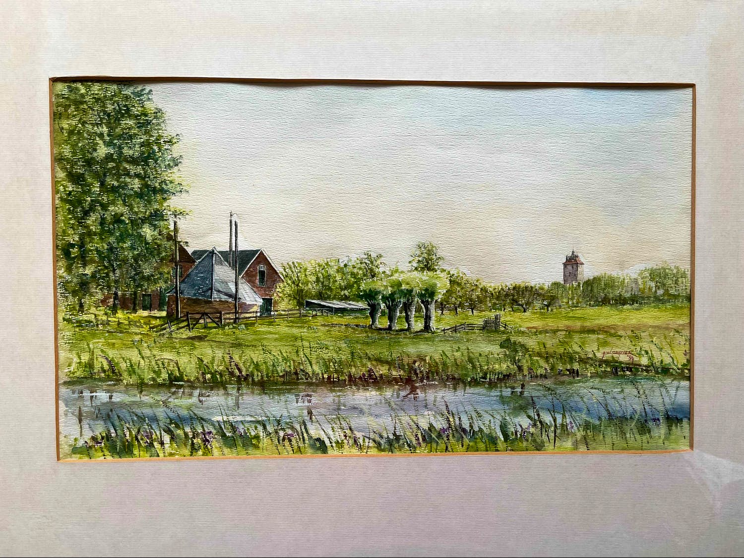 Ton Cramer - Landschap Vleuten met zicht op de Hamtoren verkocht voor € 30!