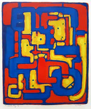 Wim Motz - Geometrisch abstracte compositie, litho verkocht voor € 75!