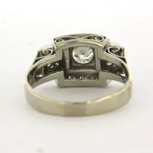 ARt DECO 18k witgouden ring met briljant en single cut geslepen diamant 0.50ct kopen? Bied vanaf 800!