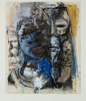 Wim Bosma - Gouache op papier, Vrouw met masker - Ingelijst kopen? Bied vanaf 100!