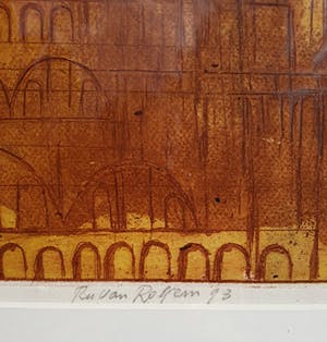 Ru van Rossem - Herinnering aan Istanbul, aquatint ets met reliëfdruk (mooi ingelijst, groot!) kopen? Bied vanaf 175!
