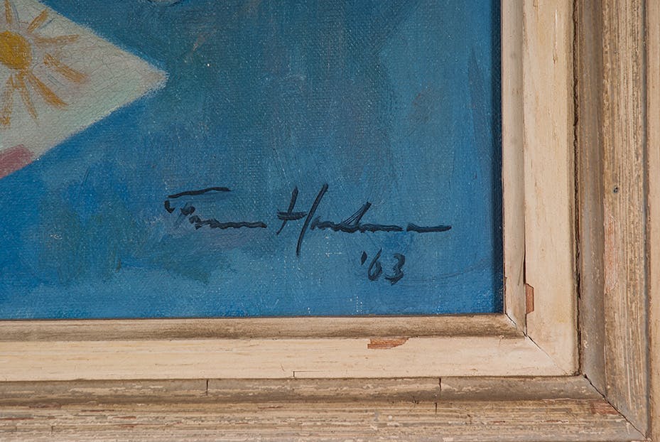 Frans Hartman - Bloemen in oude Jan Klaassenkop - Olieverf op doek - 1963 - gesigneerd kopen? Bied vanaf 100!