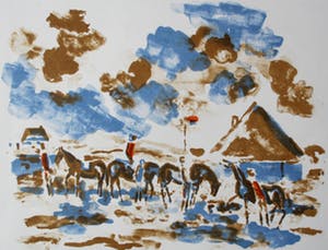 Friso ten Holt - Litho: Ruiters in landschap - 1967 kopen? Bied vanaf 49!