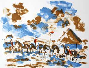 Friso ten Holt - Litho: Ruiters in landschap - 1967 verkocht voor € 49!