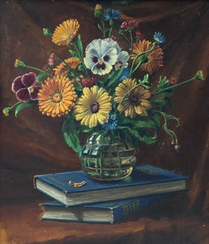 Niet of onleesbaar gesigneerd - C3653-1 - Bloemstilleven met boeken kopen? Bied vanaf 10!