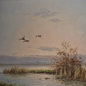 Gien Brouwer - Sereen Hollands polderlandschap overvliegende eenden kopen? Bied vanaf 175!