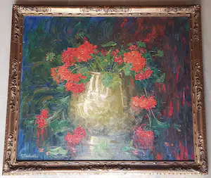 Guillaume Eberhard - olie op doek - "rode bloemen" - gesigneerd r.o. kopen? Bied vanaf 295!