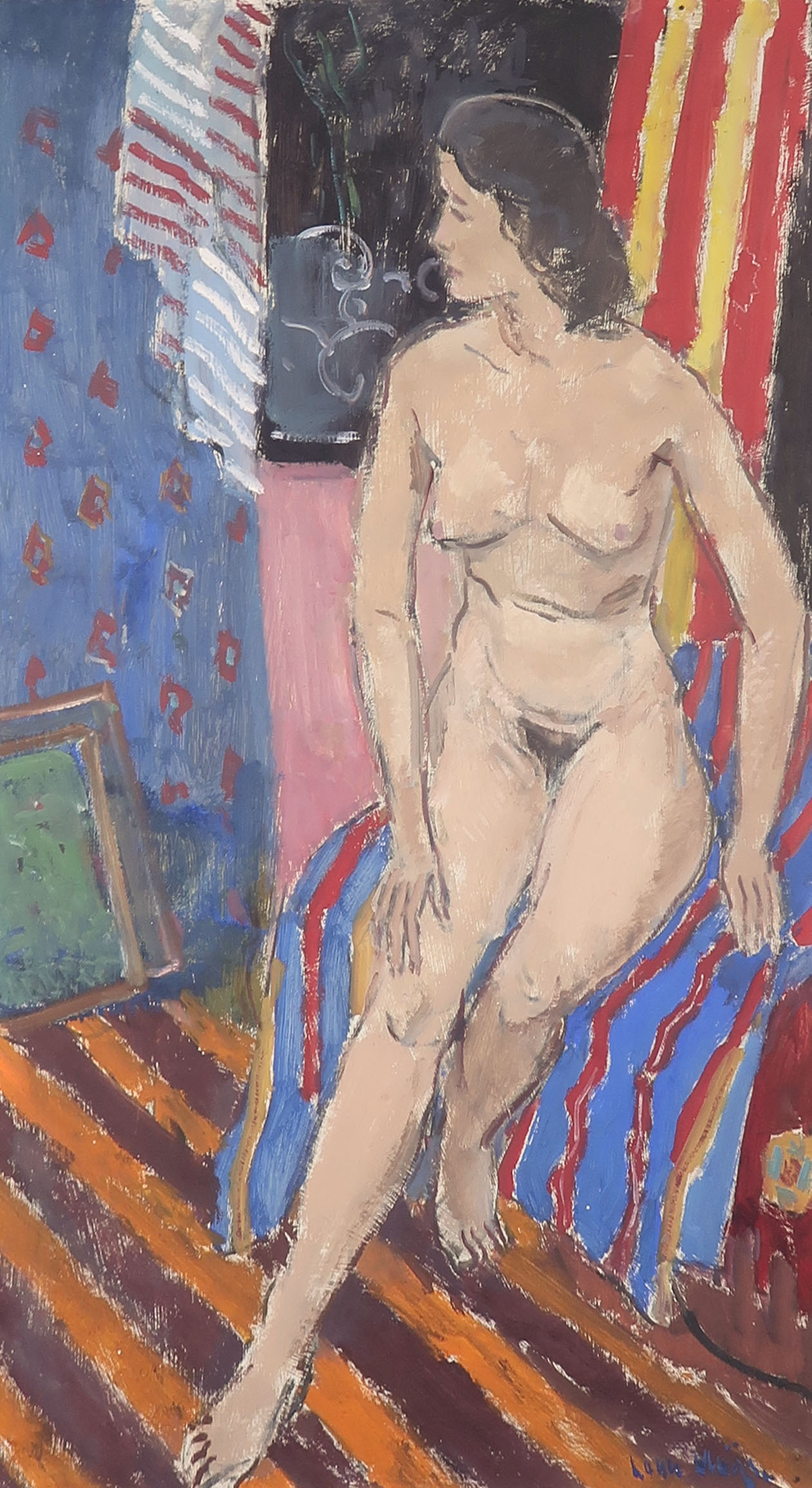 Louis Meys - Olieverf op board, Zittend naakt - Ingelijst kopen? Bied vanaf 500!