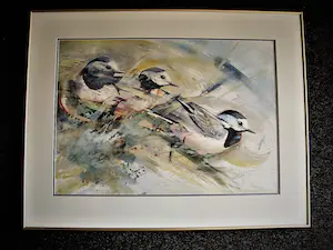 Walty Dudok van Heel - Grote Aquarel op papier "vogels/pimpelmezen" fraai ingelijst + potloodgesigneerd kopen? Bied vanaf 41!
