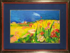 Kees van Bohemen - Acryl op board, Landschap met bloemen - Ingelijst verkocht voor € 1500!