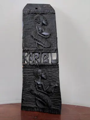 AcheterNiet of onleesbaar gesigneerd - Houtsnijwerk "Karibu" ebbenhout Kenia?? Enchérissez de 10!