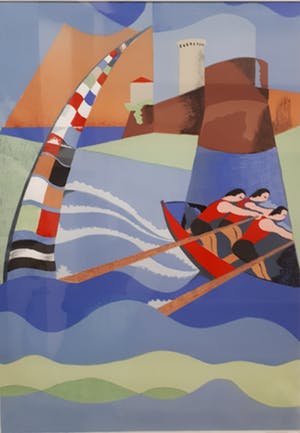 Osvaldo Peruzzi - Regatta op Bütten papier, ingelijst, groot kopen? Bied vanaf 60!