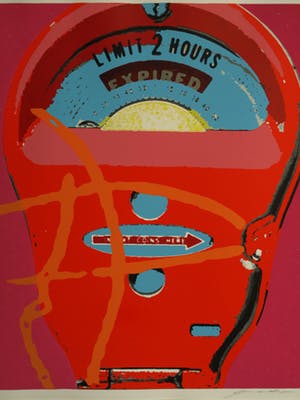 Niet of onleesbaar gesigneerd - GROTE ingelijste zeefdruk , Parkeermeter – gesigneerd – nr. 27 van 50 ex. kopen? Bied vanaf 1!