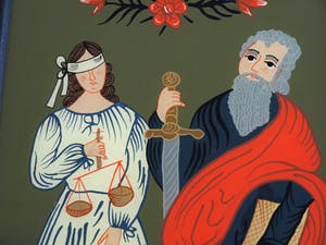 Niet of onleesbaar gesigneerd - Achterglasschildering / Hinterglasmalerei , Gerechtigheid – ingelijst kopen? Bied vanaf 10!