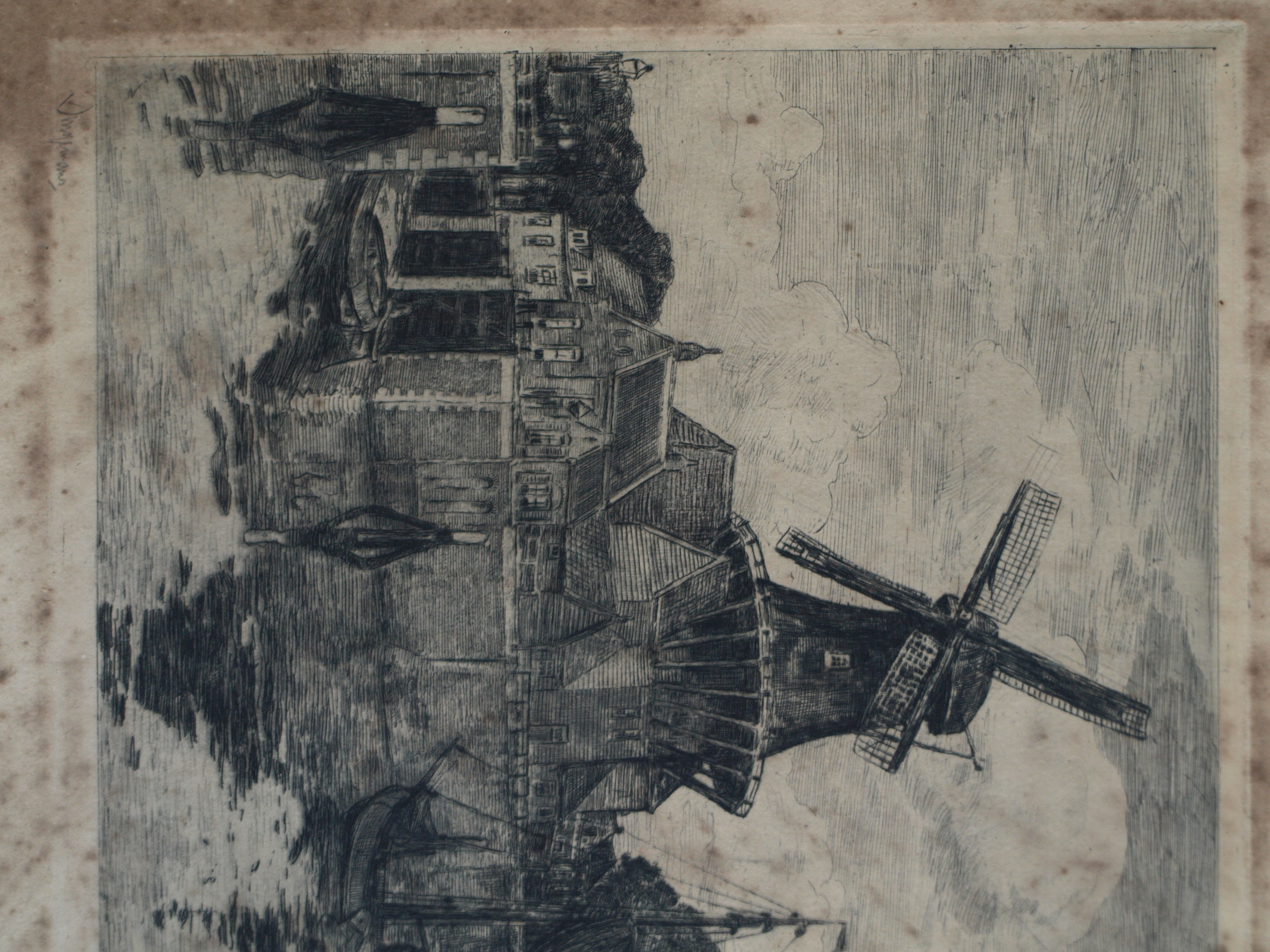 Waalko Jans Dingemans (sr.) - Ets, Molen aan het water – gesigneerd & ingelijst - 1917 kopen? Bied vanaf 1!