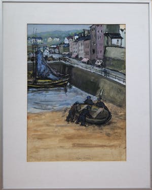 Jan Visser - gouache - stadsgezicht met haventje kopen? Bied vanaf 65!