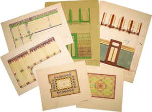 Niet of onleesbaar gesigneerd - Gouache en potlood, Lot van zes ontwerptekeningen verkocht voor € 1!