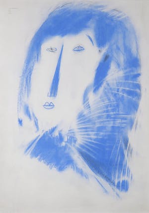 Theo van der Nahmer - Krijt op papier, Lady in Blues - Ingelijst kopen? Bied vanaf 1!