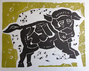 Peter Alma - KOE / KLEURHOUTSNEDE / 61x84cm / SIG / PRENT190 kopen? Bied vanaf 25!
