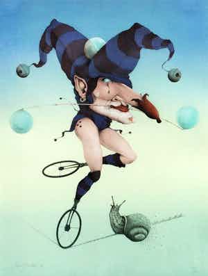 Hans Kanters - C4795, Surrealistische voorstelling met Joker als ballerina verkocht voor € 350!