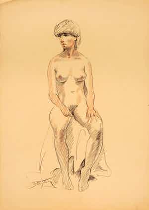 Jan Sluijters (jr.) - Tekening, Zittend naakt verkocht voor € 40!