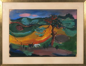 Cor Reisma - Gouache op papier, Landschap met boerenkar - Ingelijst kopen? Bied vanaf 200!