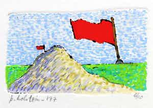 Pieter Holstein - Handgekleurde ets, Z.T. Rode vlaggen verkocht voor € 35!