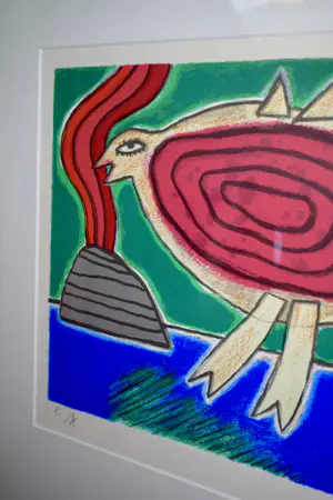 Corneille - Zeefdruk - Femme et oiso rouge - Ingelijst kopen? Bied vanaf 195!