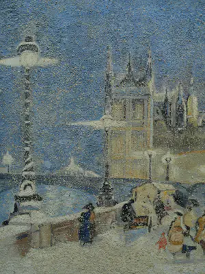 Niet of onleesbaar gesigneerd - Olieverf en zand , Wintergezicht Londen (?) – gesigneerd - 50 x 60 cm kopen? Bied vanaf 10!