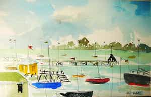 Niet of onleesbaar gesigneerd - Bootjes op het strand -aquarel- verkocht voor € 10!